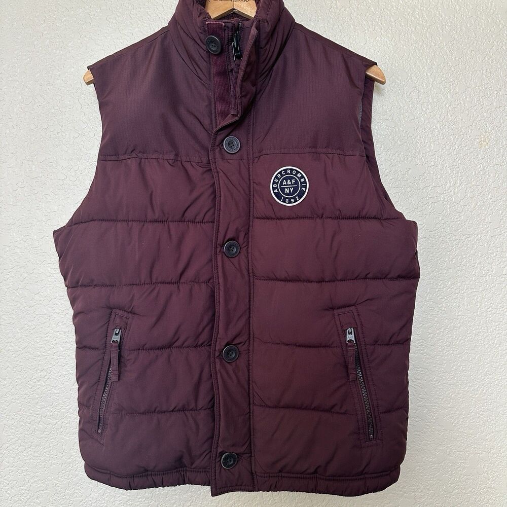 Abercrombie Fitch Puffer Vest Men Small Fleece Quilted Lined Button Zip Y2K‎ 00s